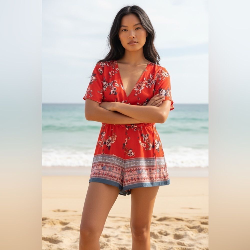 NWT trixxi red floral romper